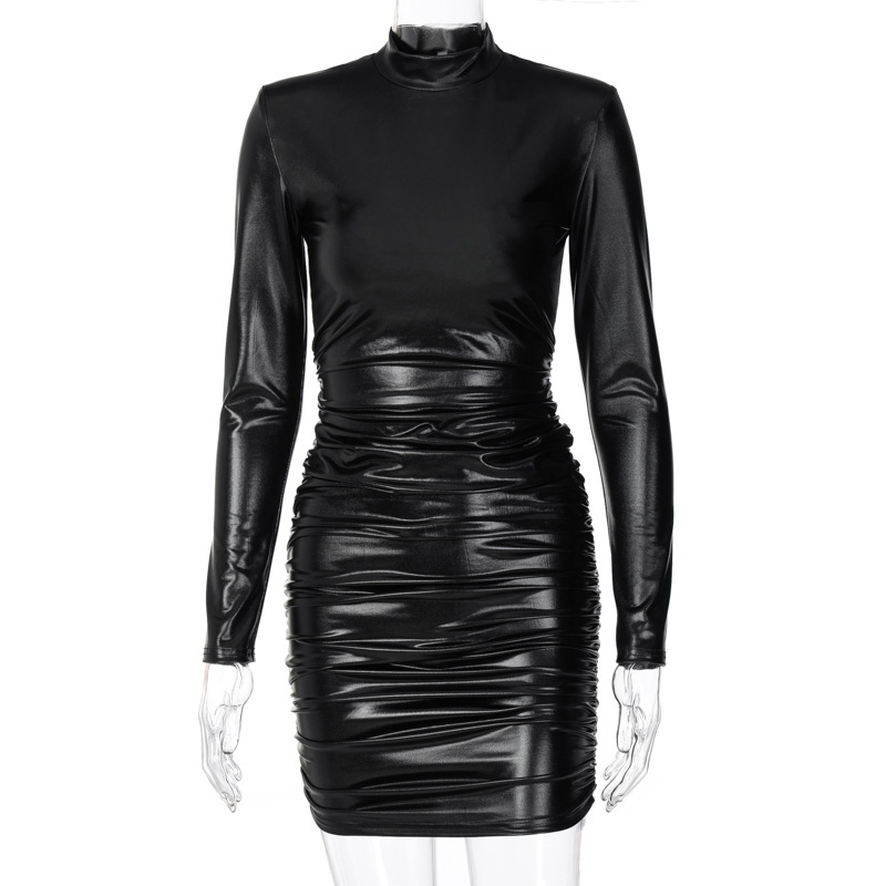 Women's Vegan Leather Ruching Tube Dress Angelwarriorfitness.com