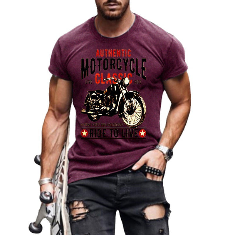 Authentic Motorcycle Printed Slim Round Neck Men's T-shirt Angelwarriorfitness.com
