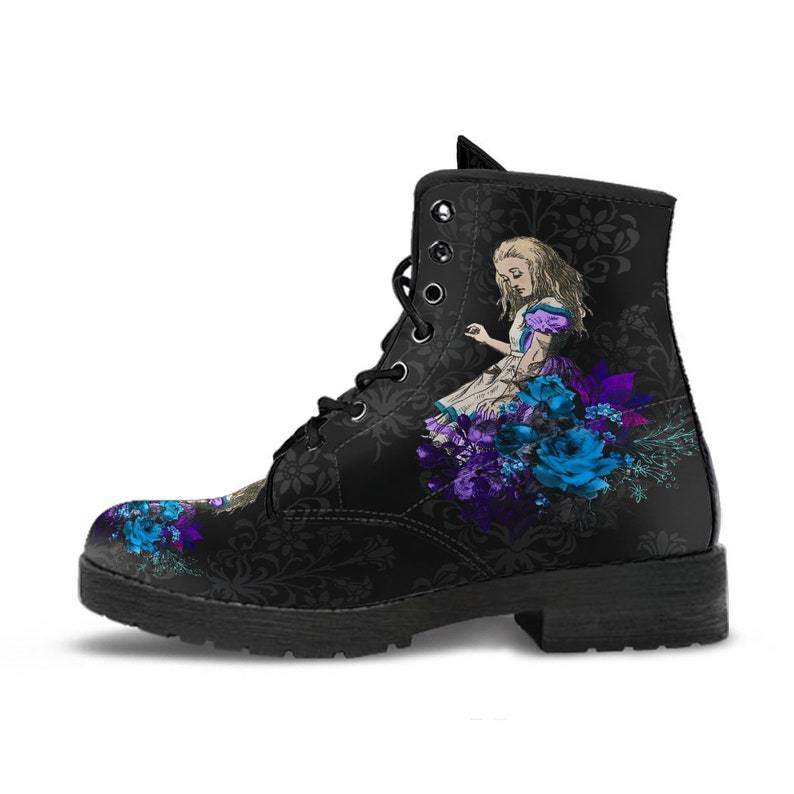 Gothic Print Vegan Leather Combat Boots Angelwarriorfitness.com