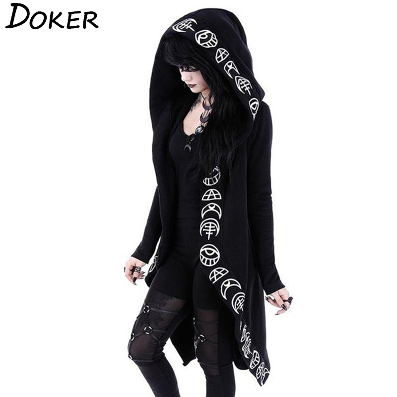 Gothic Punk Black Long Women Hoodies Angelwarriorfitness.com