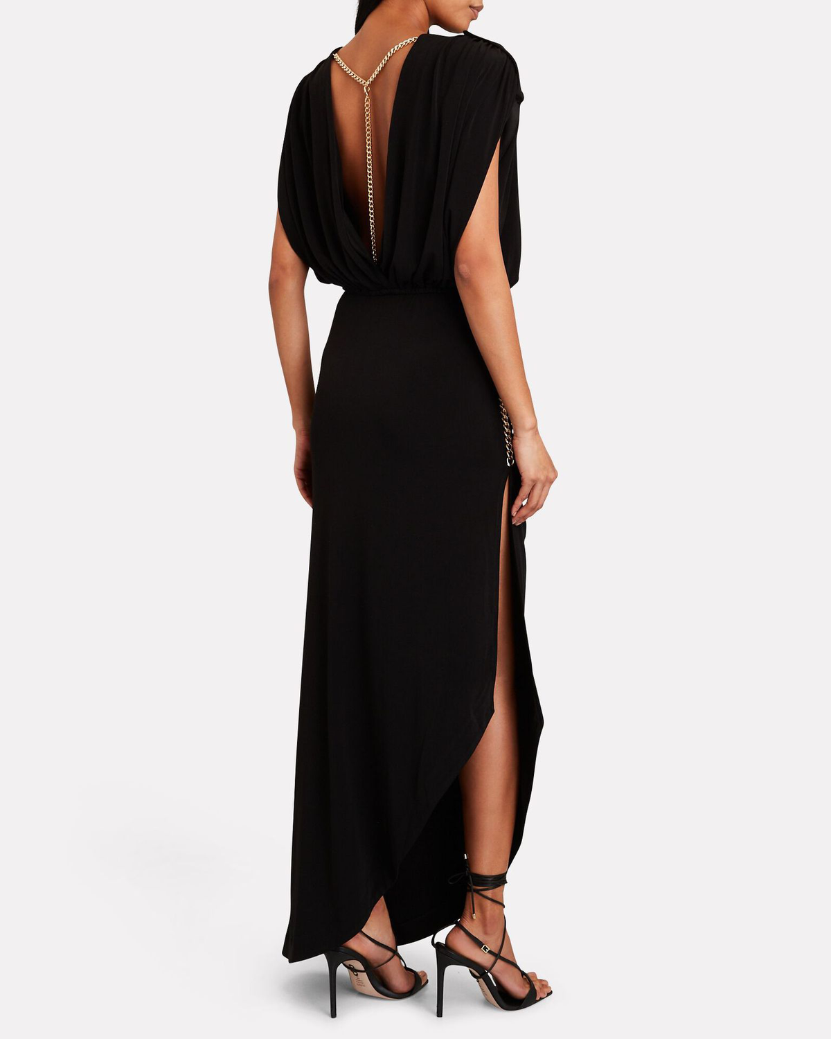 Plunge Back Cut Sleeve Chain Slit Dress Angelwarriorfitness.com