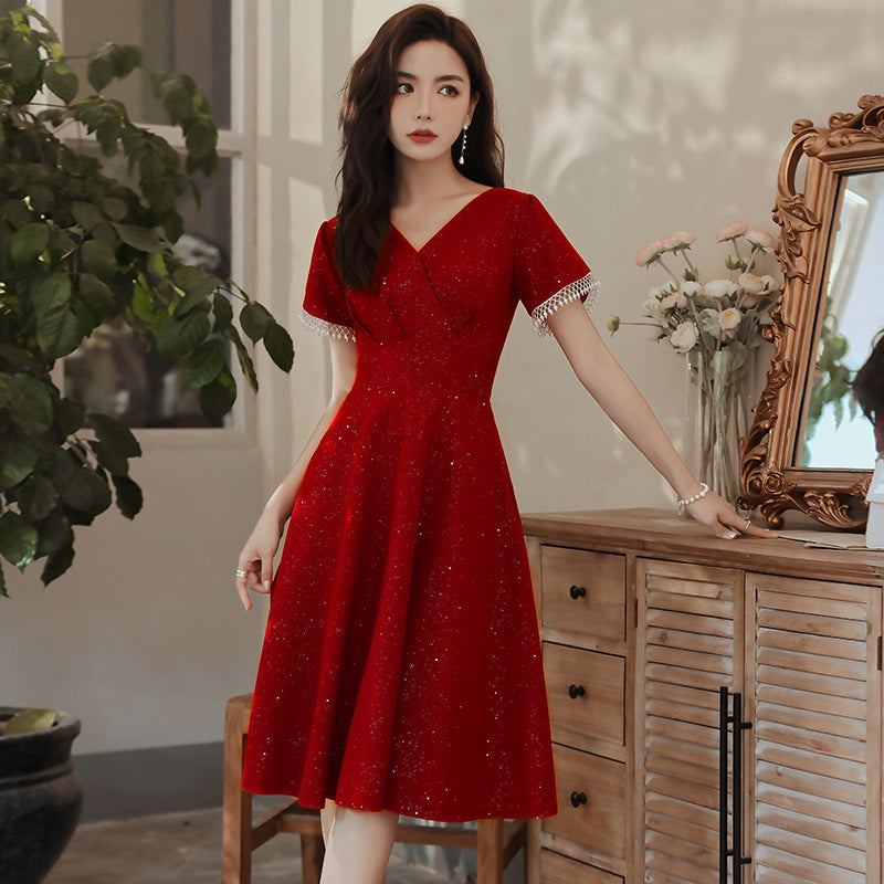 Toast Dress Bride Wine Red Wedding Dress Engagement Back Door Dress Angelwarriorfitness.com
