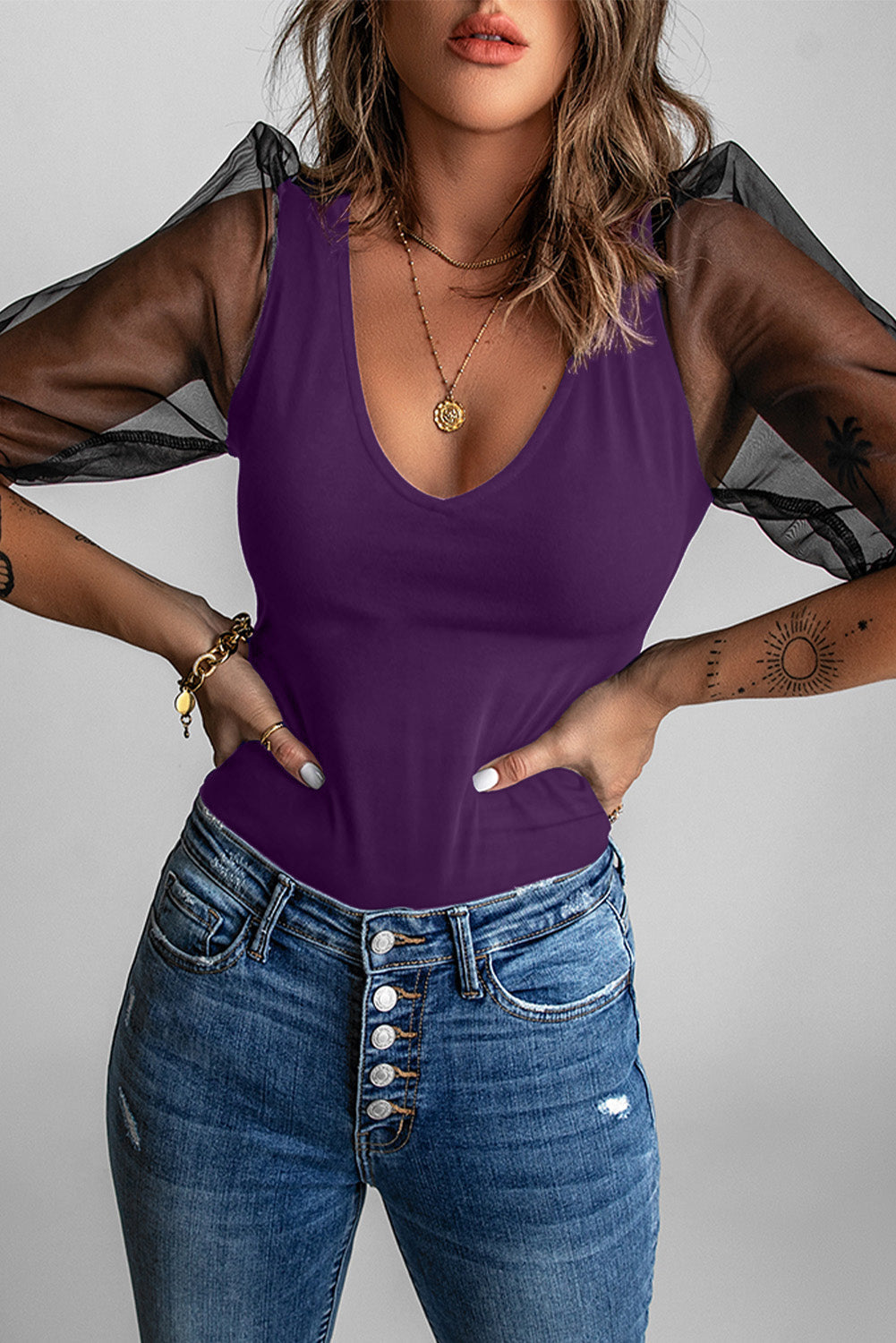 Mesh Puff Sleeve Top Angelwarriorfitness.com