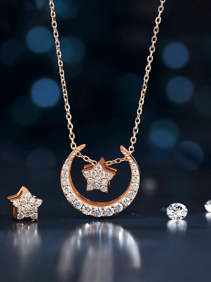 Women's Silver Star And Moon Shaped Necklace Angelwarriorfitness.com