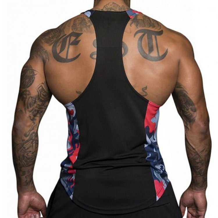 Mens Cameo Patchwork Bodybuilding Tank Top Quick Dry Gym Training Stringer Vest Tee Muscle Shirt Angelwarriorfitness.com