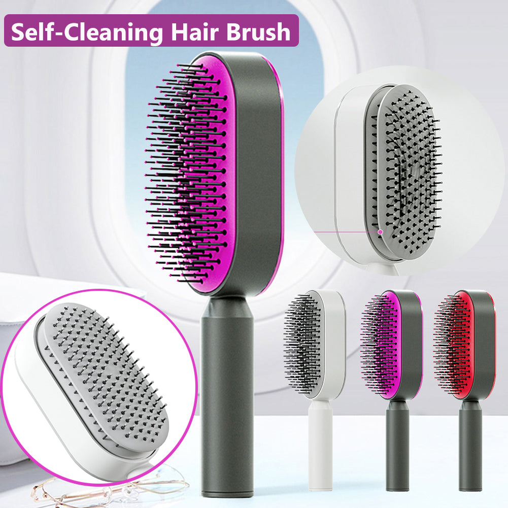 Self Cleaning Hair Brush For Women One-key Cleaning Hair Loss Airbag Massage Scalp Comb Anti-Static Hairbrush Angelwarriorfitness.com