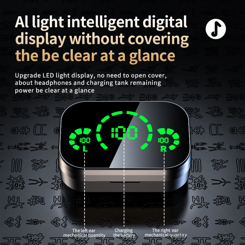 YD03 Wireless Bluetooth Headset TWS Large Screen Smart Digital Display In Ear Breathing Light Angelwarriorfitness.com