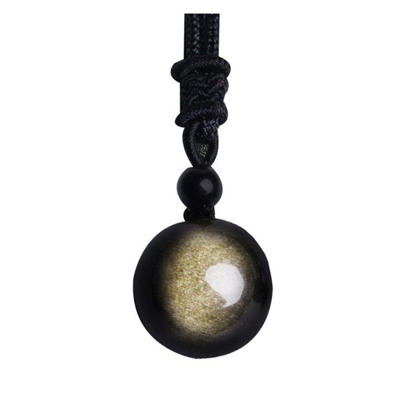 Black Gold Natural Obsidian Stone Pendant Lucky Transfer Beads Pendant Necklace Male Female Lovers Fashion Jewelry Angelwarriorfitness.com