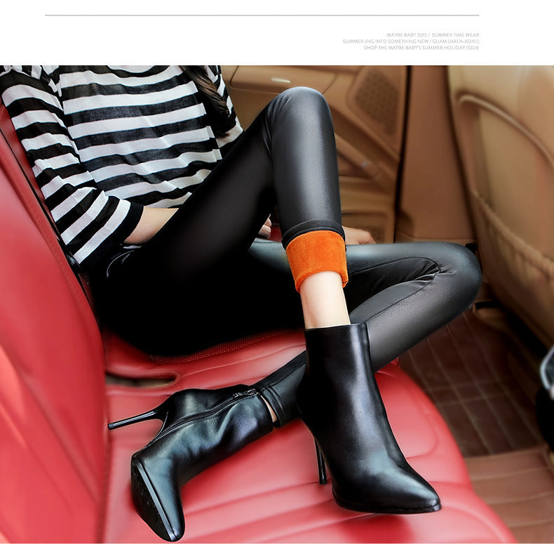Women's Warm And Velvet Faux Leather Leggings Angelwarriorfitness.com