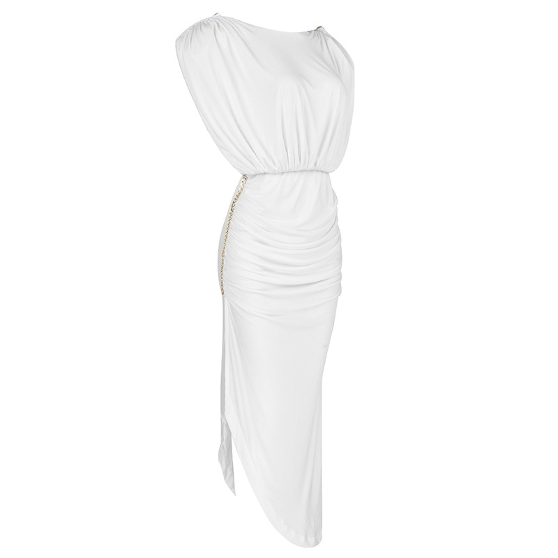 Plunge Back Cut Sleeve Chain Slit Dress Angelwarriorfitness.com