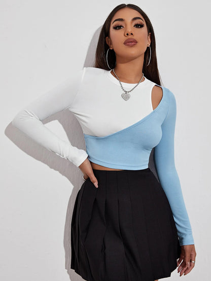 New Sexy Hit Color Strapless T-Shirt Stitching Slim Top Women Bottoming Long-Sleeved T-Shirt Angelwarriorfitness.com