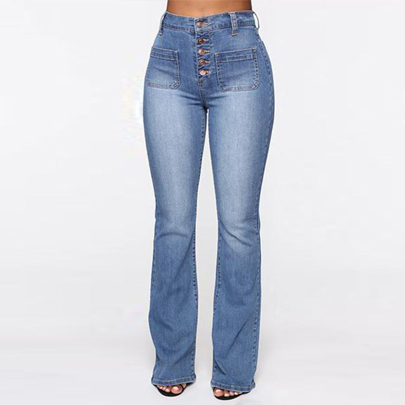 Plus Size Jeans Women Patch Pocket Washed Ladies High Waist Denim Trousers Angelwarriorfitness.com