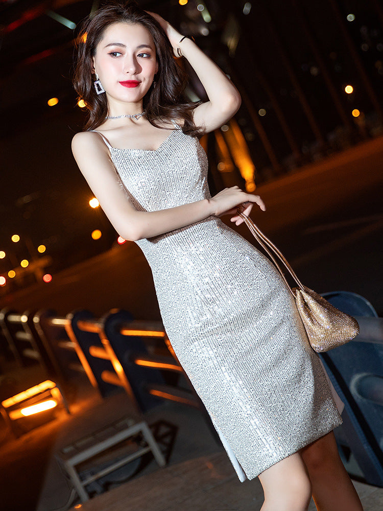Evening Dress Ladies Sexy Short Strap Dress Banquet KTV Bar Dress Angelwarriorfitness.com