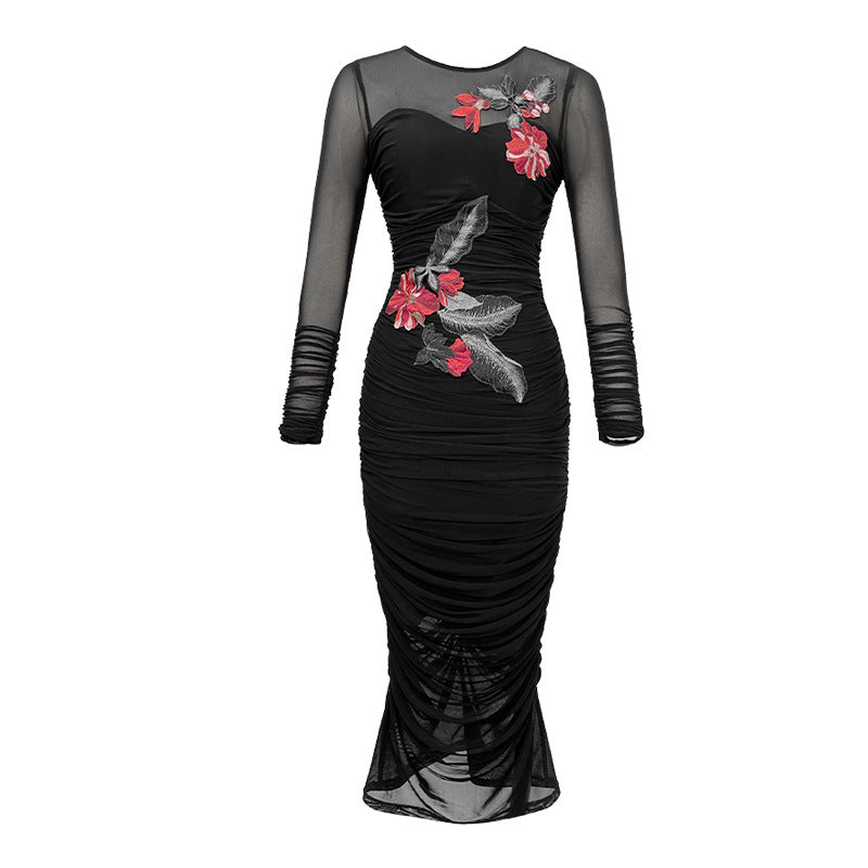 Women's French Embroidery Mesh Slim Fit Dress Angelwarriorfitness.com