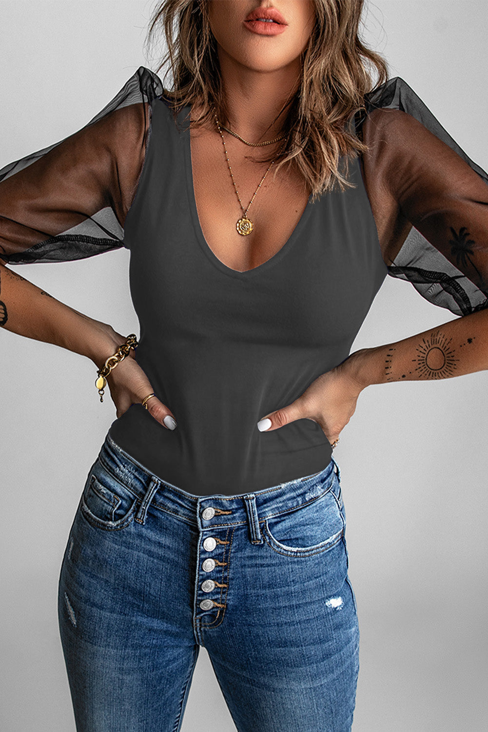 Mesh Puff Sleeve Top Angelwarriorfitness.com