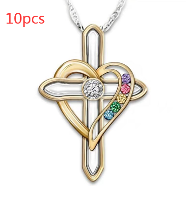 Cross Love Colorful Imitatio Gemstone Pendant Alloy Clavicle Chain Angelwarriorfitness.com