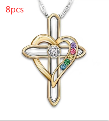 Cross Love Colorful Imitatio Gemstone Pendant Alloy Clavicle Chain Angelwarriorfitness.com