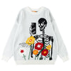Funny Skull Crew Neck Sweater Embroidery Angelwarriorfitness.com