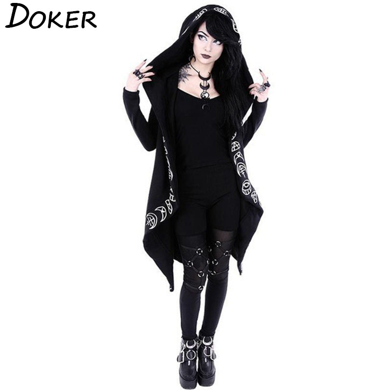 Gothic Punk Black Long Women Hoodies Angelwarriorfitness.com