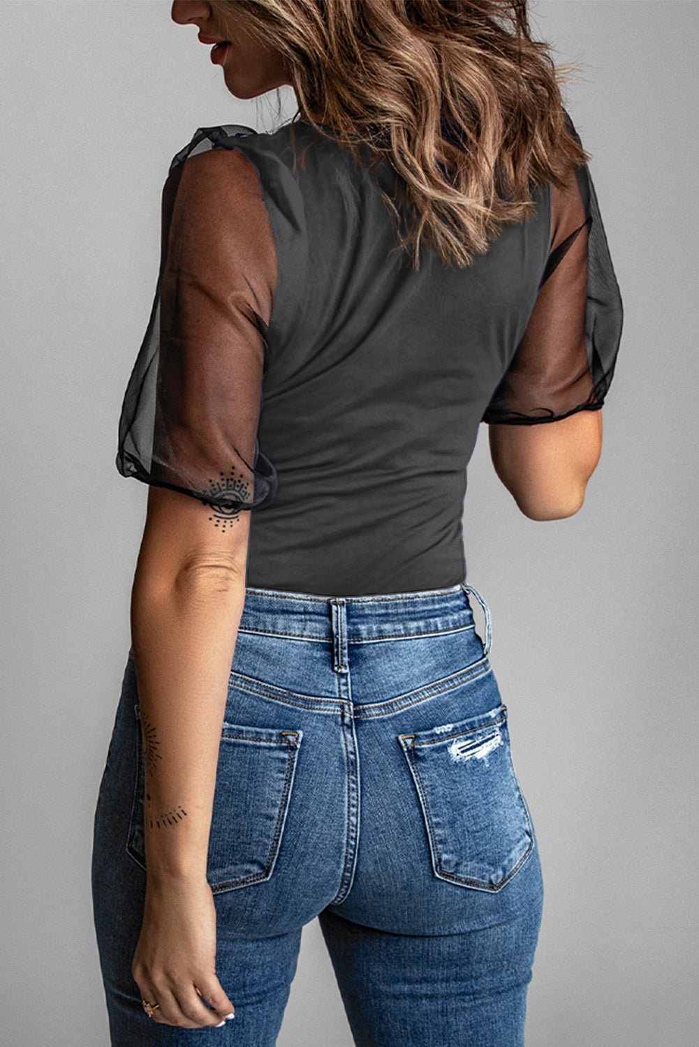 Mesh Puff Sleeve Top Angelwarriorfitness.com