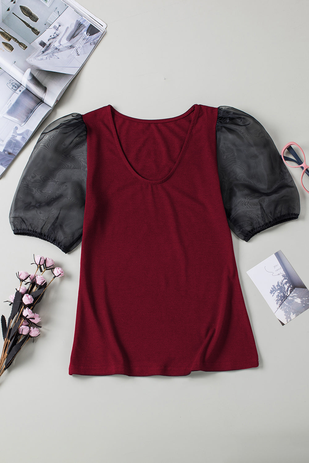 Mesh Puff Sleeve Top Angelwarriorfitness.com