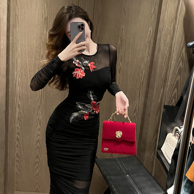 Women's French Embroidery Mesh Slim Fit Dress Angelwarriorfitness.com