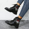 Halloween Shoes Rose Flower Print Lace-up Ankle Boots Women Angelwarriorfitness.com
