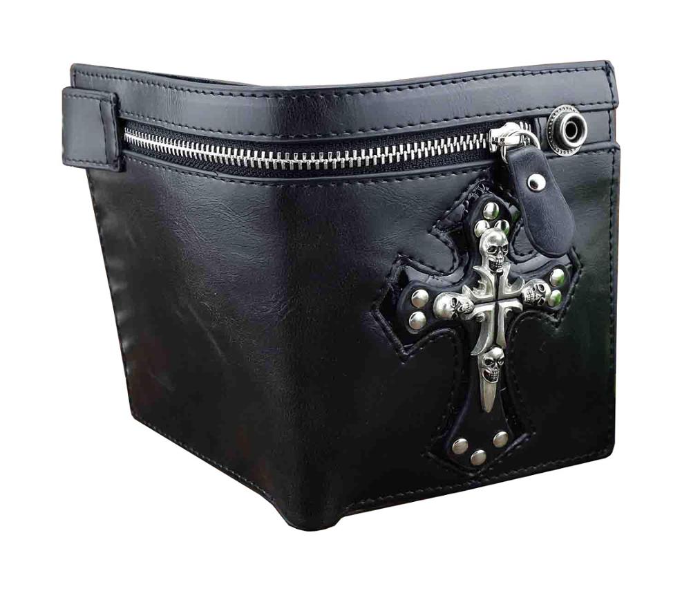 Men's Gothic Cross Clasp Leather Wallet with Antique Biker Chain Angelwarriorfitness.com