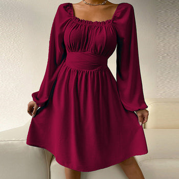 Solid Color Party Dress Summer Sexy Square Collar Beach Dress Angelwarriorfitness.com