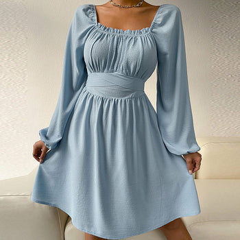 Solid Color Party Dress Summer Sexy Square Collar Beach Dress Angelwarriorfitness.com