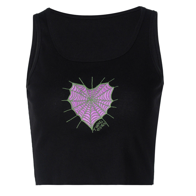 Solid Slim Fit Cropped Navel Crop Sleeveless Embroidered Tank Top Angelwarriorfitness.com