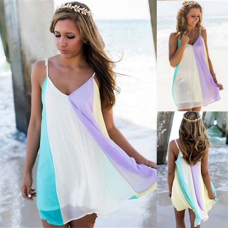 Chiffon Rainbow Sling Dress Beach Dress Angelwarriorfitness.com