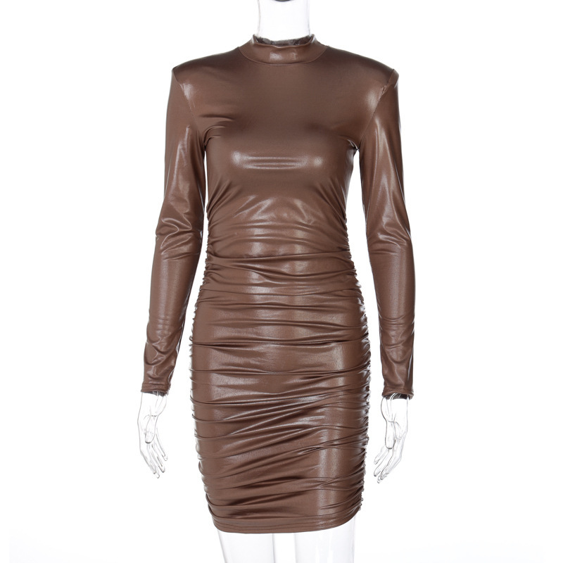 Women's Vegan Leather Ruching Tube Dress Angelwarriorfitness.com