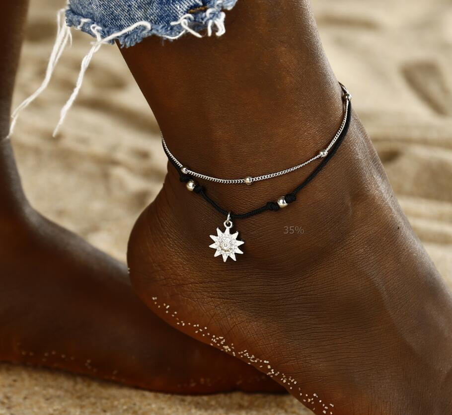 Sun Pendant Anklets Women New Stone Beads Shell Anklet Angelwarriorfitness.com