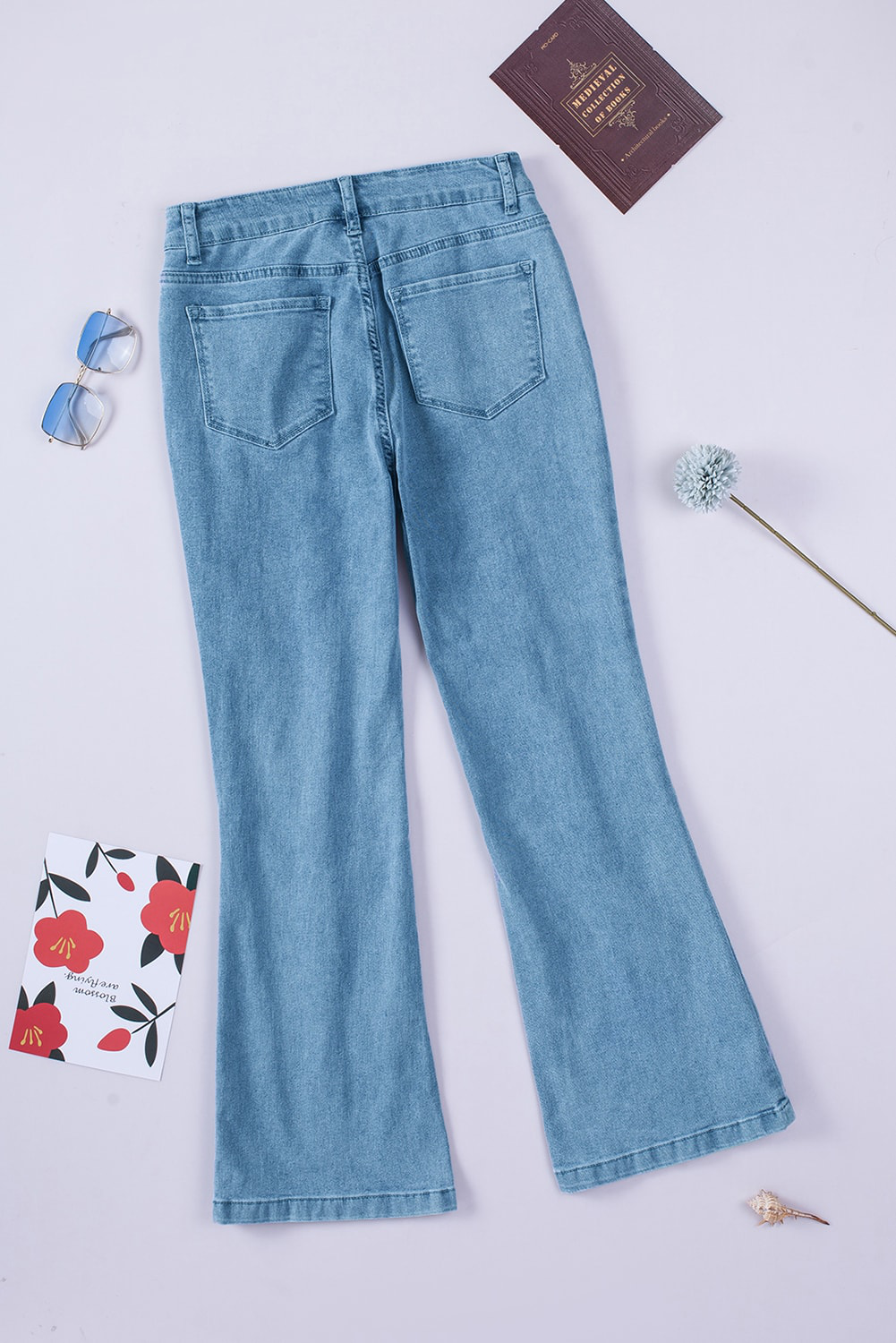 Sky Blue High Waist Seamed Split Flare Jeans Angelwarriorfitness.com