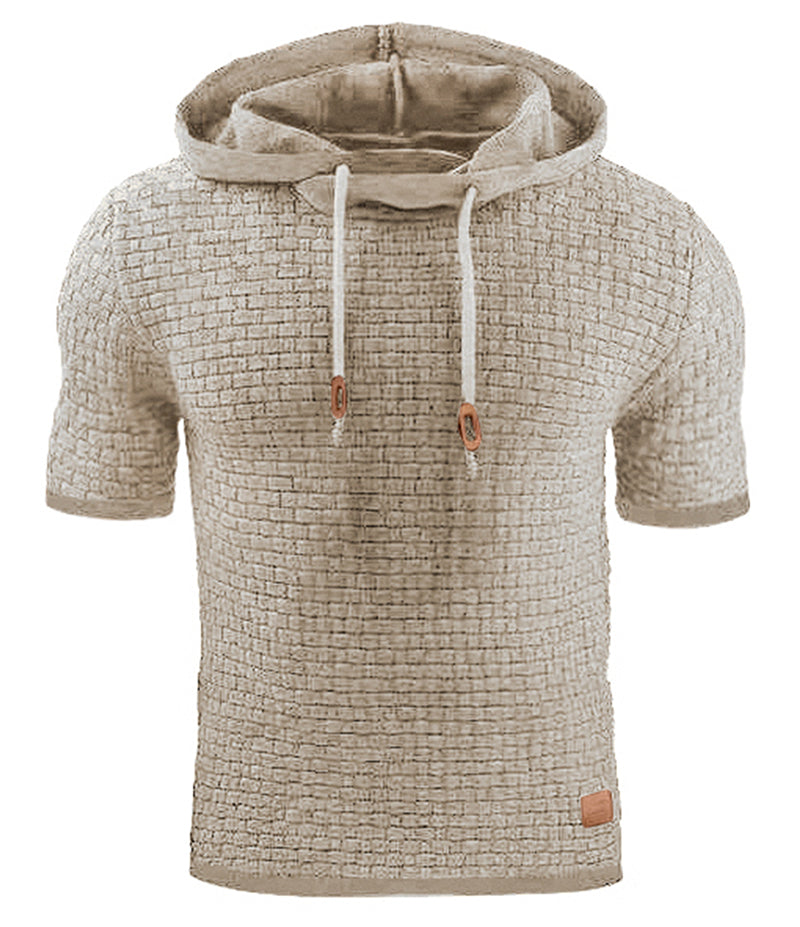 Mens Hooded Sweatshirt Short Sleeve Solid Knitted Hoodie Pullover Sweater Angelwarriorfitness.com
