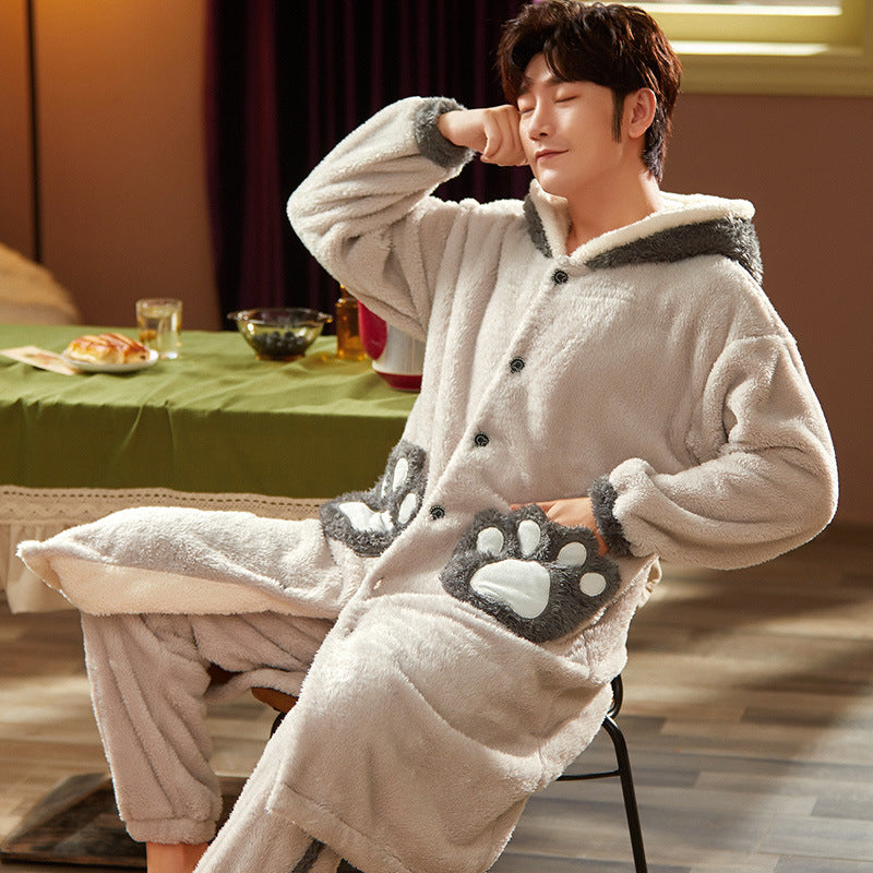 Men's Fleece Thickened Long Coral Fleece Pajamas Set Angelwarriorfitness.com