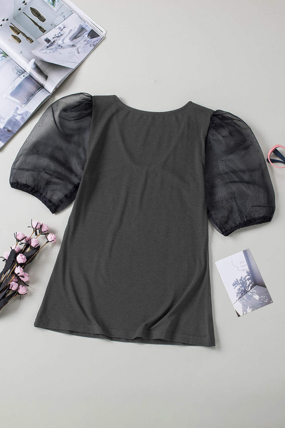 Mesh Puff Sleeve Top Angelwarriorfitness.com