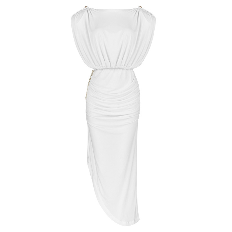 Plunge Back Cut Sleeve Chain Slit Dress Angelwarriorfitness.com