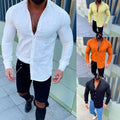 Slub Long Sleeve Button Lapel Men's Linen Shirt Angelwarriorfitness.com