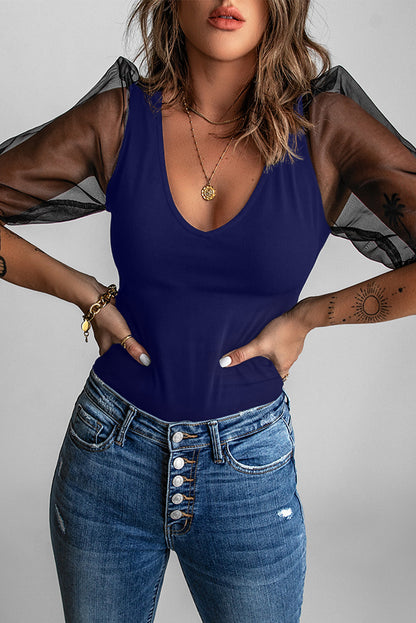 Mesh Puff Sleeve Top Angelwarriorfitness.com