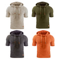 Mens Hooded Sweatshirt Short Sleeve Solid Knitted Hoodie Pullover Sweater Angelwarriorfitness.com