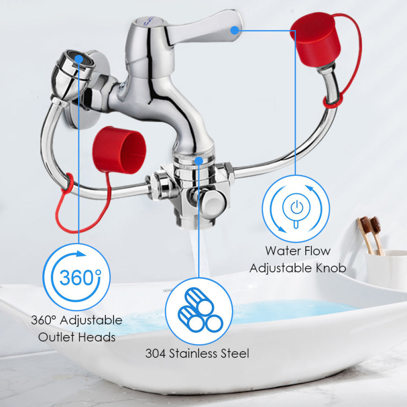Connected Faucet Eyewash Basin Faucets Wall Mounted Eye Wash Station Emergency Sink Attachment Mount Flush Shower Double Mouth Angelwarriorfitness.com