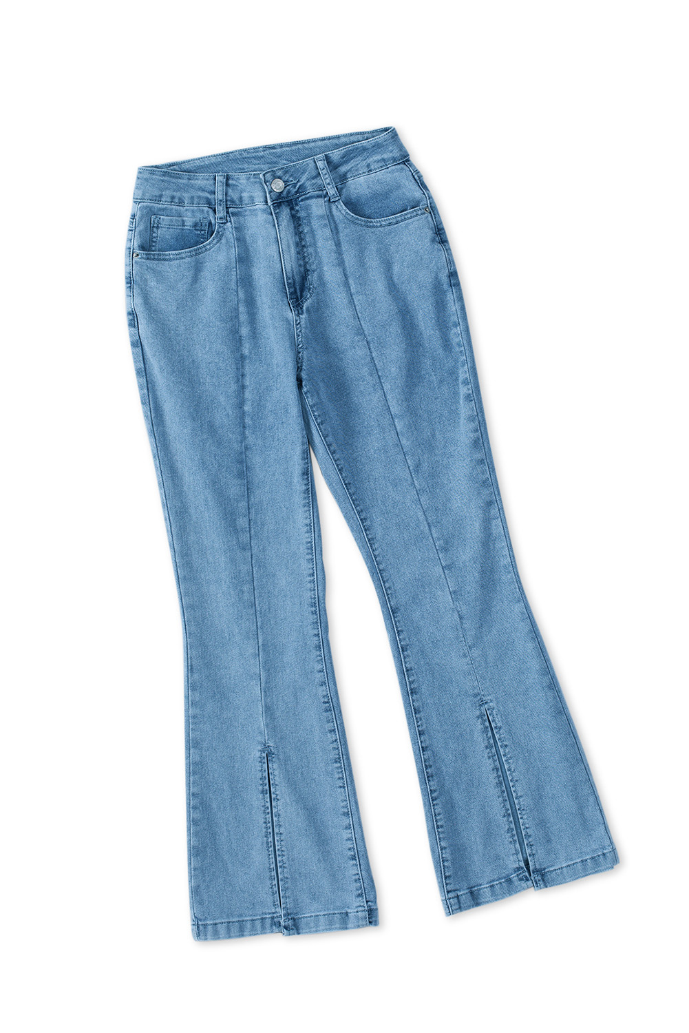 Sky Blue High Waist Seamed Split Flare Jeans Angelwarriorfitness.com