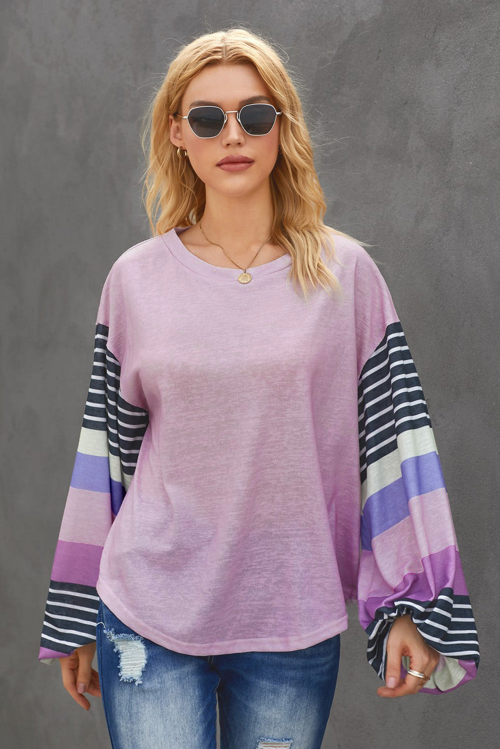 Striped Colorblock Long Sleeve Knit Top Angelwarriorfitness.com