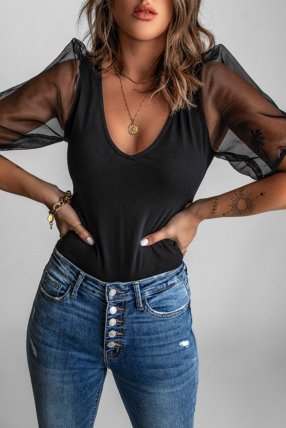 Mesh Puff Sleeve Top Angelwarriorfitness.com