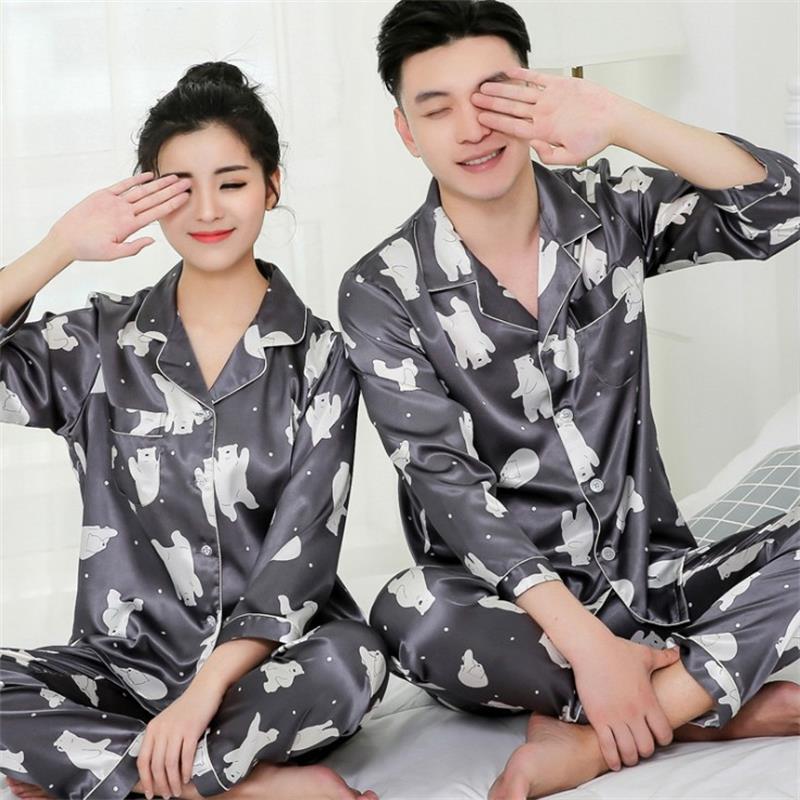 Men's Thin Silk Pajamas Long Sleeve Suit Angelwarriorfitness.com