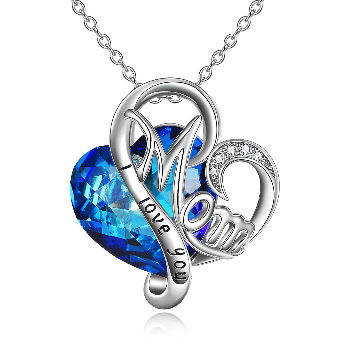 Mom Necklace 925 Sterling Silver with Blue Heart Crystals Mothers Jewelry Gifts Angelwarriorfitness.com
