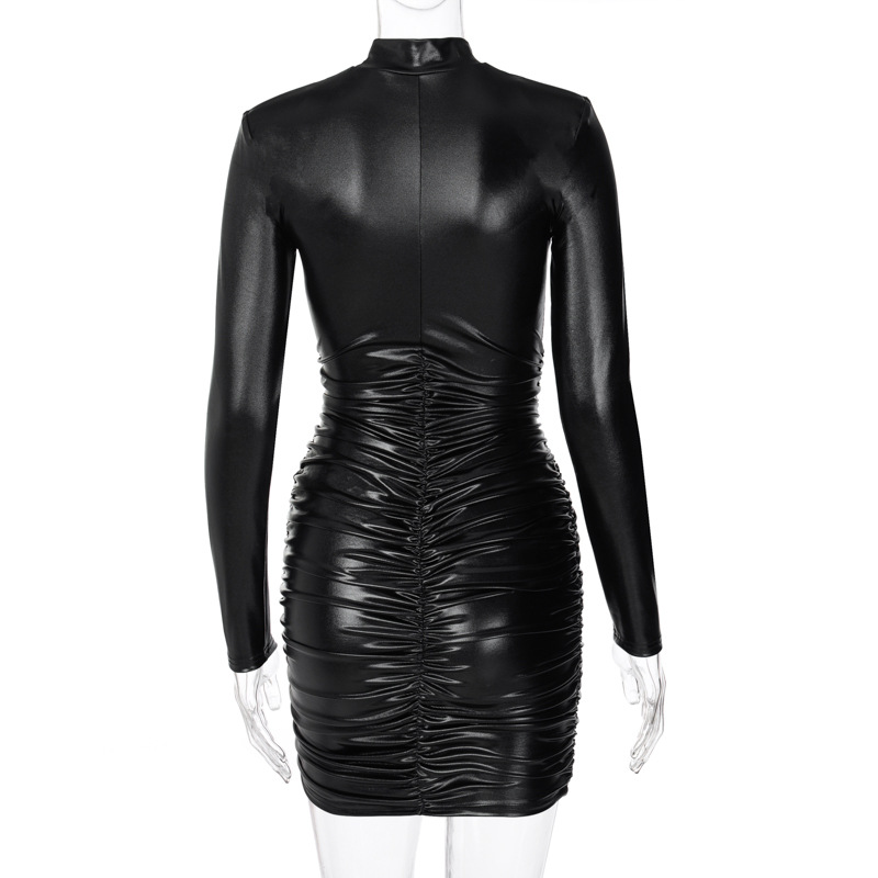 Women's Vegan Leather Ruching Tube Dress Angelwarriorfitness.com