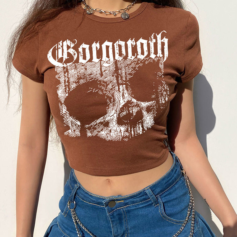 Vintage Short Sleeve T-shirt 90s Gothic Harajuku Print Pattern Croptop Skeleton Skull  Female Top Angelwarriorfitness.com